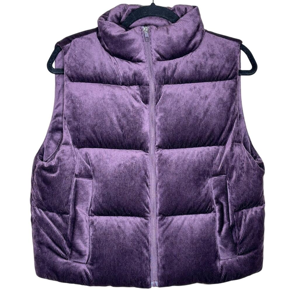 Nuuds Ribbed Velour Peak Down Puffer Vest Corduroy Plum Purple Size Small
